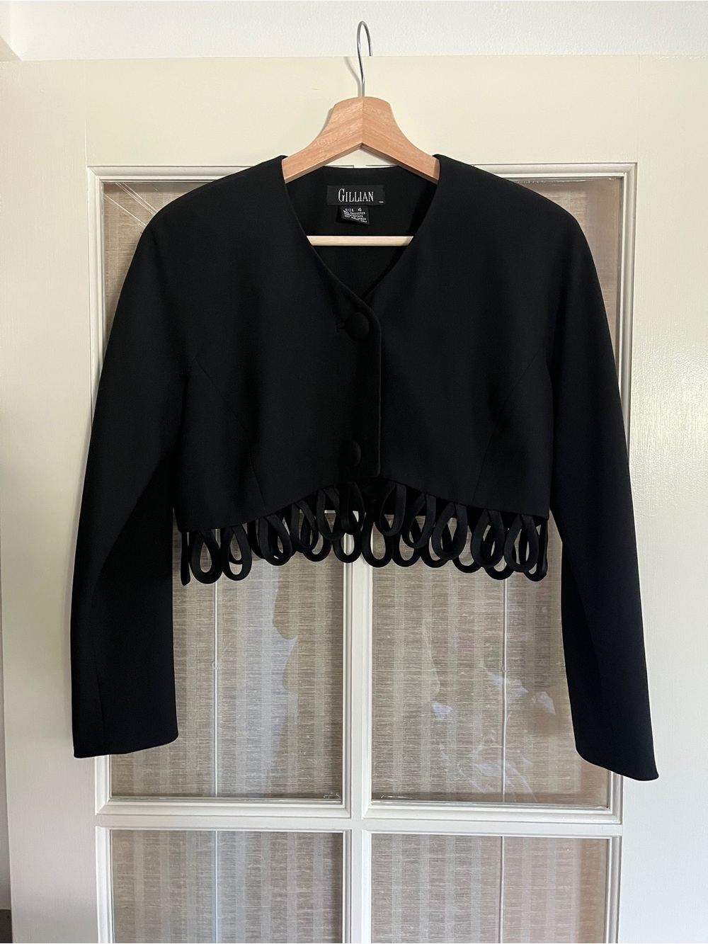 Gillian Black Cropped Loop-Hem Blazer Jacket Bolero